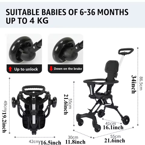 Lightweight Baby Stroller High Landscape One-click Folding Two-ways Baby Strolling Cart with Double Brake Guardrail Newborn