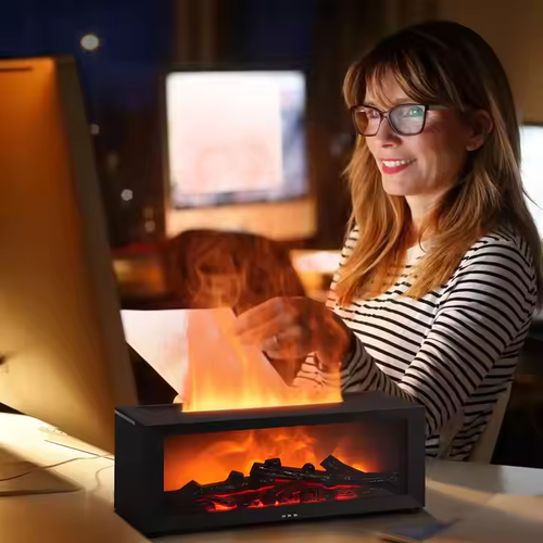 Flame Remote Control Fireplace Aroma Diffuser Essential Oil Colorful Light 3D Fog Humidifier Flame Fireplace Aroma Diffuser