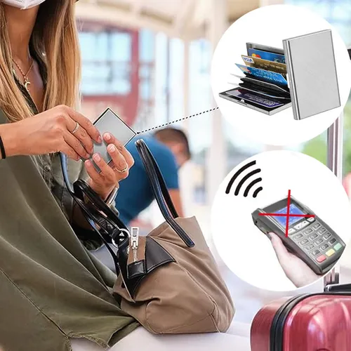 Stainless steel anti-radio frequency identification card sleeve type male and female credit card holder, wallet protector and card blocker