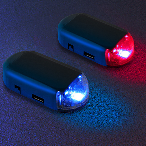 2 Solar-powered LED decorative anti-theft flashing lights in red and blue. No wiring required. Warning lights for vehicles. LED flashing warning lights.