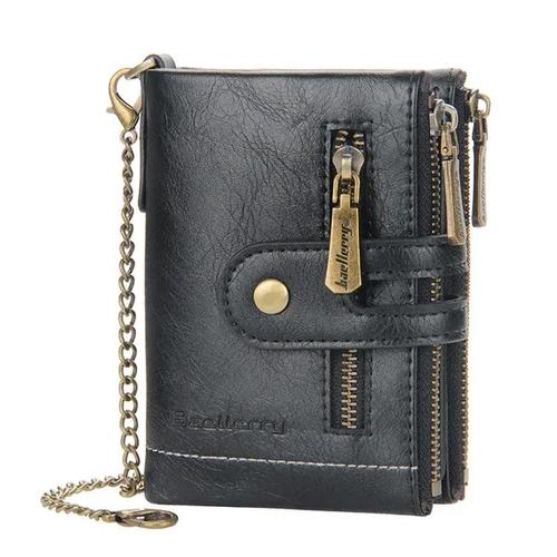 Baellerry 2024 New Wholesale Short Style Double Zipper Wallets With Chain for Men,Male Coin Purse Card Wallets Case Wholesale