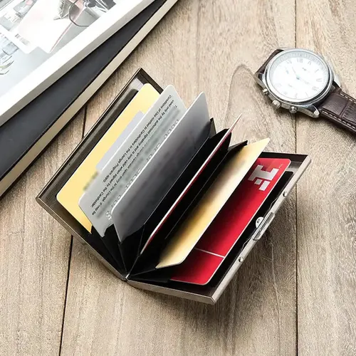 Stainless steel anti-radio frequency identification card sleeve type male and female credit card holder, wallet protector and card blocker