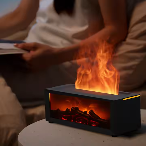 Flame Remote Control Fireplace Aroma Diffuser Essential Oil Colorful Light 3D Fog Humidifier Flame Fireplace Aroma Diffuser