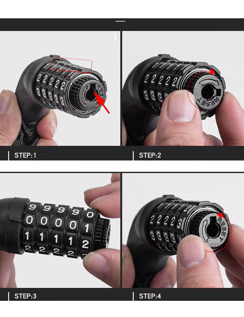 Top-quality 5-digit steel bicycle chain lock with personalized anti-theft code. Mountain bike, electric bike, motorcycle lock.