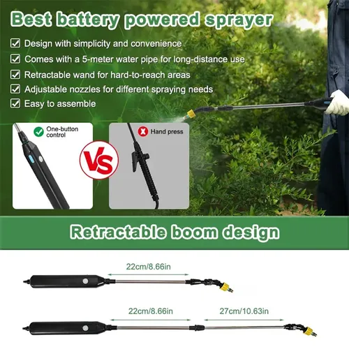 ⚡💦 Battery-powered electric sprayer, with a multi-functional design, equipped with two nozzles and capable of automatic switching, with adjustable flow rate, suitable for use with gardening tools.