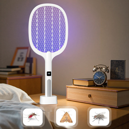 Efficient Fly Swatter Handheld Electric Mosquito Swatter Racket Mosquito Killer Bug Zapper Racket With Base