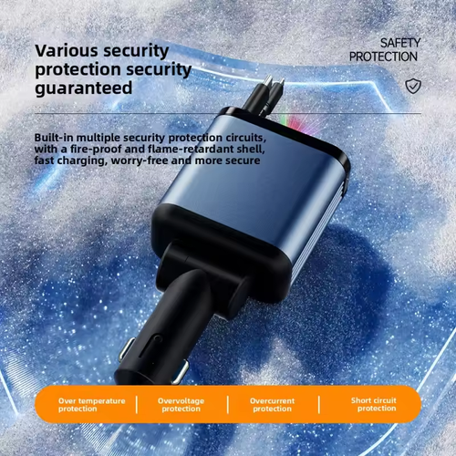 4 in 1 Car Charger with Starry Sky Spotlight IOS USB C Retractable Cables Real 66W Fast Charging for Iphone Android Universal