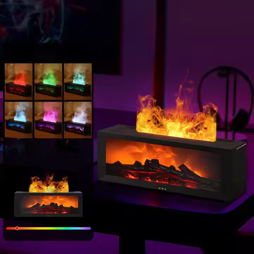 Flame Remote Control Fireplace Aroma Diffuser Essential Oil Colorful Light 3D Fog Humidifier Flame Fireplace Aroma Diffuser