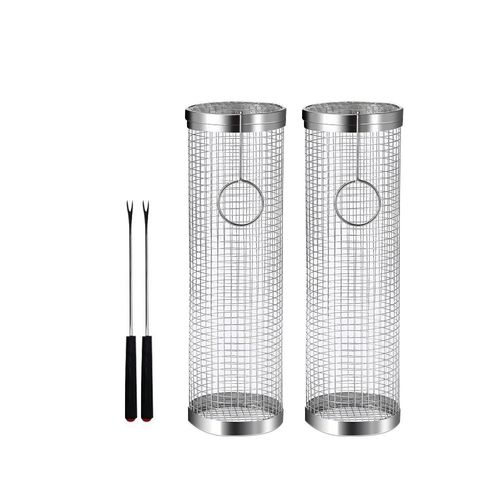 Stainless Steel Round Rolling Grill Basket Safe Rolling Grill Basket for Grilling_