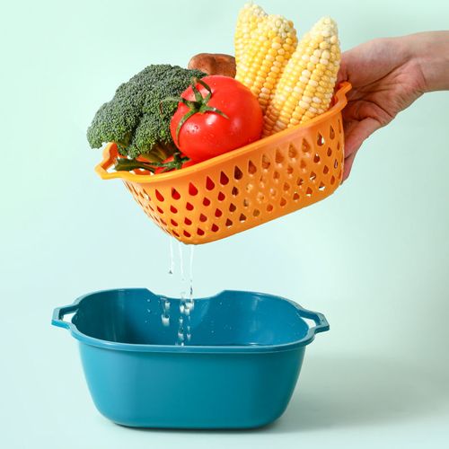 Environmentally friendly plastic double-layer drainage basket multi-functional fruit and vegetable washing basket filter_