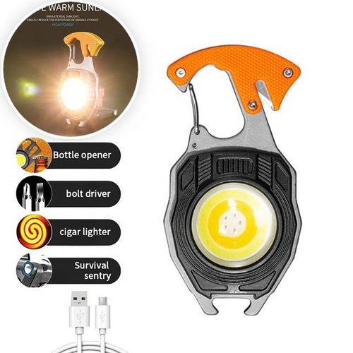 Multifunctional rechargeable strong light bottle opener screwdriver lighter keychain with COB outdoor work light