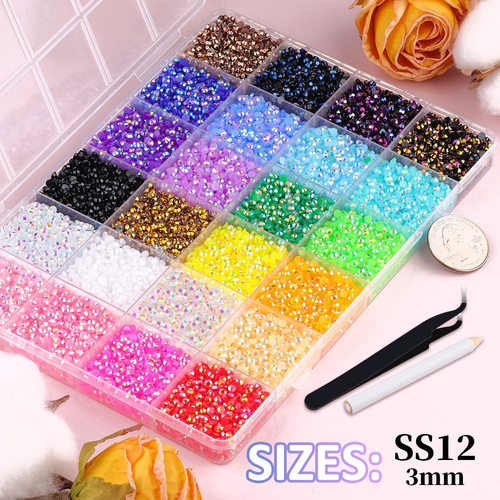 VIBRANT GEMS 26000Pcs 3mm Resin Rhinestones Kit with Tweezers & B7000 Glue for DIY Crafts