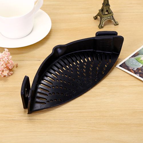 Black Silicone Clip-On Colander - Efficient Drainage Tool for Fruits, Vegetables & Noodles | Stove Side Drain Strainer for Pouring & Straining