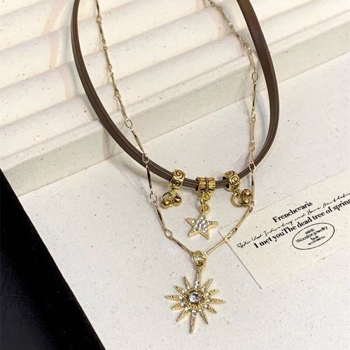 New Double-Layer Sunflower Necklace - Layered Boho Retro Sunflower & Star Necklace for Women | Light Luxury Elegant Necklace, Versatile Collar Chain & Sweater Chain