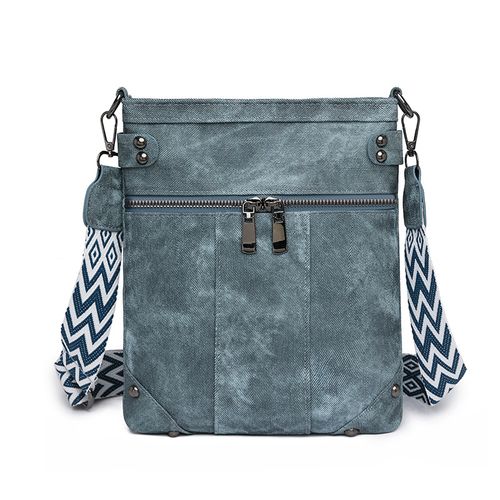 2025 New Blue European & American Stylish Women's Bag - Spacious Studded Crossbody Bag with Front Pocket & Brass Zipper | Convertible Shoulder & Crossbody Bag