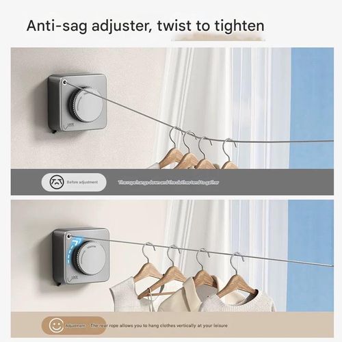 Effortless Invisible Clothesline: No-Tools Installation, Retractable & Tuck Away - Sleek Black for Bathroom, Balcony, Any Room