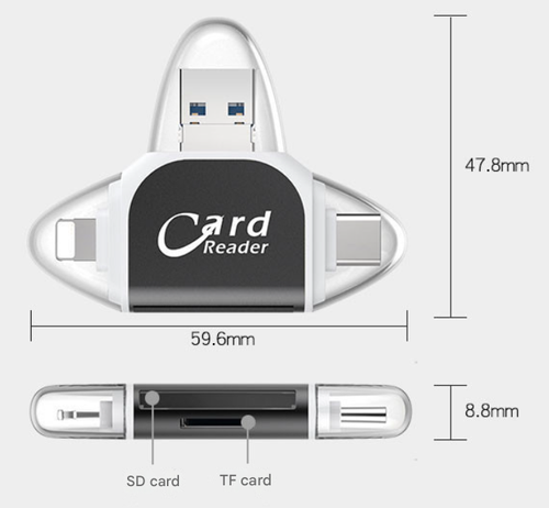 4-in-1 Multi-Card Reader: SD & TF Card Adapter for iPhone & Android Phones - Plug & Play (Black)