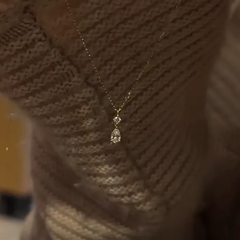 2025 New Minimalist Waterdrop Zircon Necklace | Sparkling Luxury Dainty Chain | Trendy Hypoallergenic Collarbone Jewelry delivery in 3 days