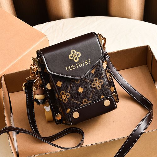 2025 New Trendy Coffee Floral & Coffee Color Block Phone Bag for Women - Stylish Minimalist Mini Crossbody Bag | Chic Compact Shoulder Bag with Premium Vibe