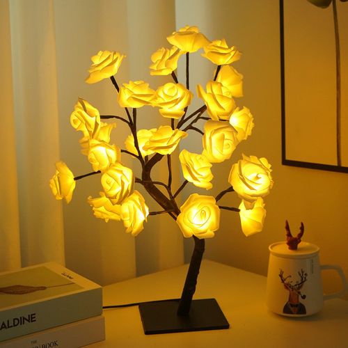 LED Rose Tree Lights - Romantic 24-LED White Rose Lights with USB and Switch | Room-Friendly | Gift | Night Light