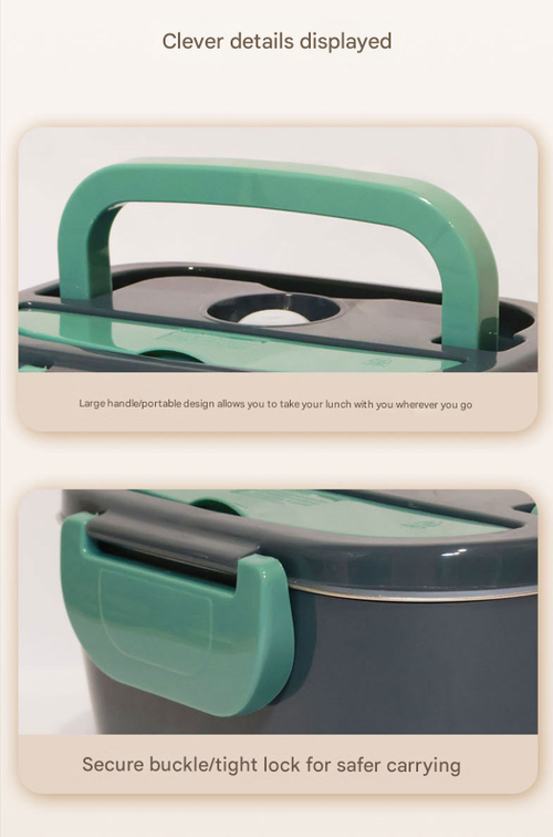 Dark Green Car-Mounted Home Electric Lunch Box - Stainless Steel Dual Voltage Food Warmer | Portable Heating Container for Office Meal Prep