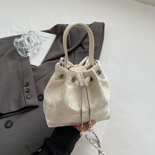 2025 Summer New Arrival White Bucket Bag for Women - Stylish Unique Design Handbag | Trendy Chain Crossbody Bag for Daily Commute