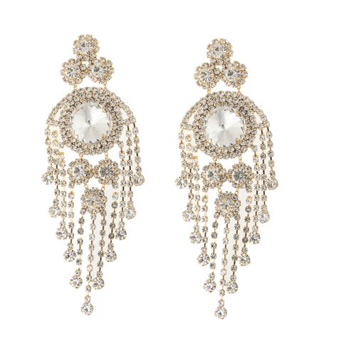 Bold Geometric Statement Earrings - Intricate Multi-Crystal & Dramatic Fringe | Fully-Encrusted Dazzling Chic for Women