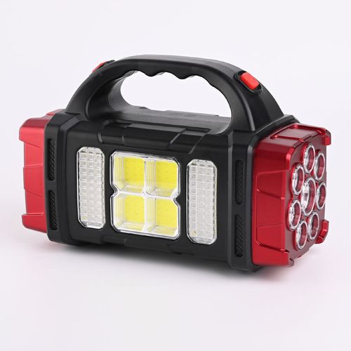 Red Outdoor Flashlight Lantern - Rechargeable LED Searchlight with USB & Solar Charging | Dual-Use Emergency Light for Indoor & Outdoor Camping