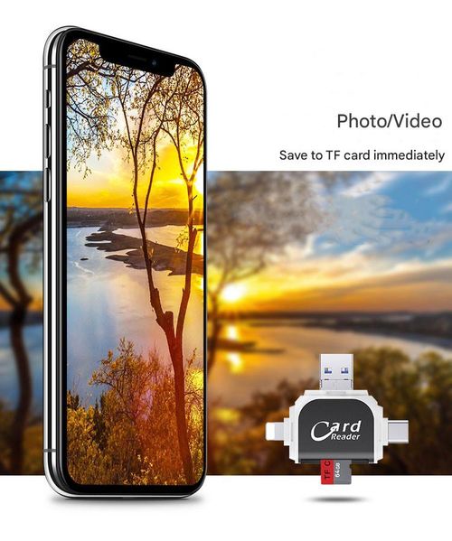 4-in-1 Multi-Card Reader: SD & TF Card Adapter for iPhone & Android Phones - Plug & Play (Black)