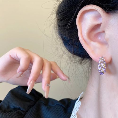 (Pair) Élan Amethyst Earrings: Crystal Climbing Earrings - Artisan Swirl Design for Celestial Elegance (Demiluxe Violet)