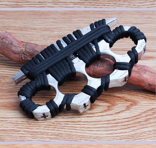 Oversized Thick Silver Rope Wrap Knuckle Dusters - Four-Finger Alloy Gauntlets for Self-Defense | Multi-Purpose Boxing | Martial Arts Gear, Window Breaker, and Self-Defense Tool