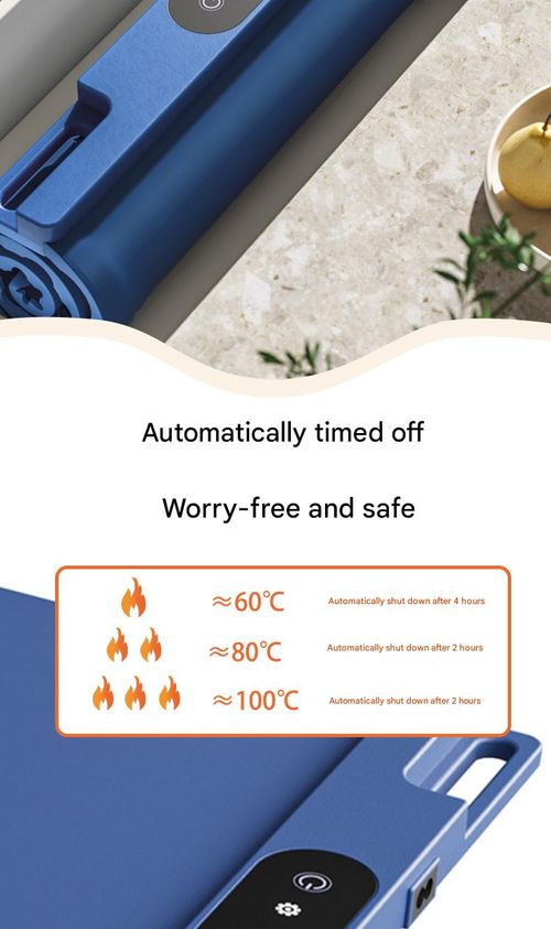 Gray-Blue Square Food Warmer Plate - Portable Heated Dining Mat with Constant Temperature | Anti-Slip, Flexible Silicone, Foldable & Rollable for Easy Storage