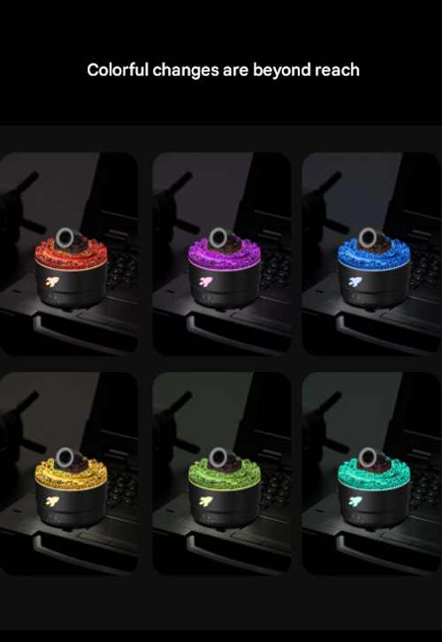 Black USB Aromatherapy Diffuser with Simulated Flame - Ultrasonic Humidifier & Automatic Fragrance Sprayer | 7-Color Flame Humidifying Diffuser (Cannon Style)