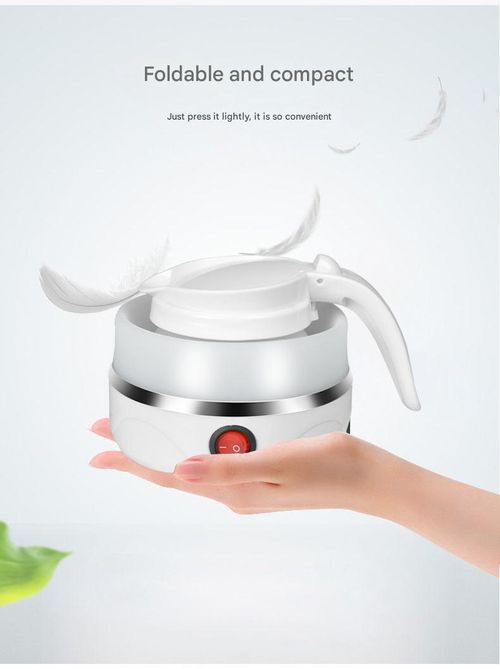 White Portable Foldable Electric Kettle - Multifunctional Travel Water Heater with Automatic and Keep-Warm Functions | Silicone foldable design for compact storage, perfect for travel
