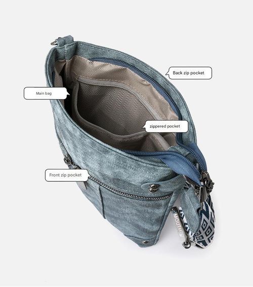 2025 New Blue European & American Stylish Women's Bag - Spacious Studded Crossbody Bag with Front Pocket & Brass Zipper | Convertible Shoulder & Crossbody Bag