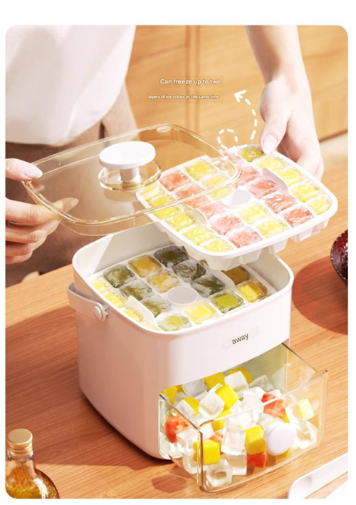 48-Cell Double-Layer Off-White Ice Cube Tray - Large-Capacity Ice Ball Maker & Storage Mold | Food-Grade Ice Tray for Indoor Home Fridges & Outdoor Use