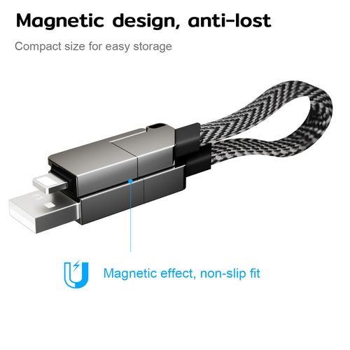 60W PD Fast Charging Swiss Army Cable - 6-in-1 Keychain Multi-Tool w | USB-C | Type-C | Lightning | Portable Power Essential (Carbon Gray)