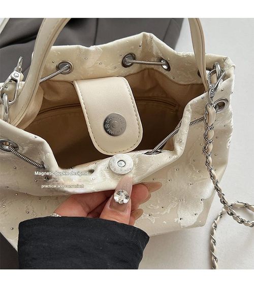 2025 Summer New Arrival White Bucket Bag for Women - Stylish Unique Design Handbag | Trendy Chain Crossbody Bag for Daily Commute