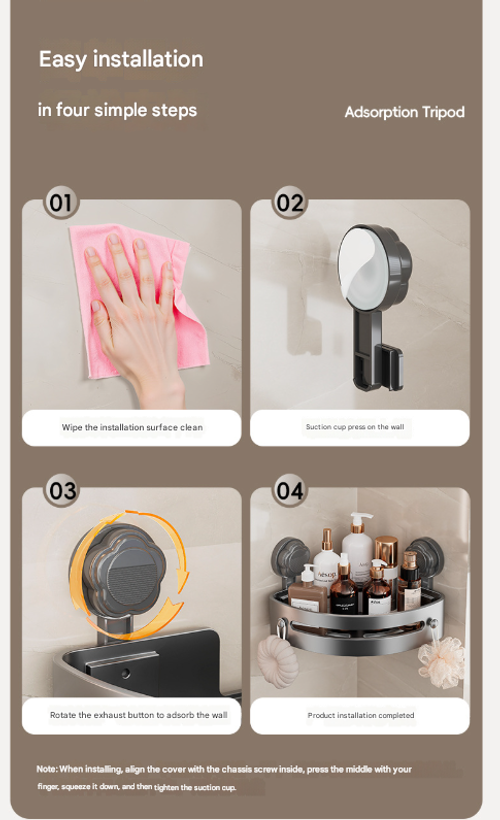 Gray Single-Layer Suction Cup Triangle Storage Rack - Drill-Free Bathroom Organizer | Suction Cup Towel Rack for Bathroom & Toilet Storage