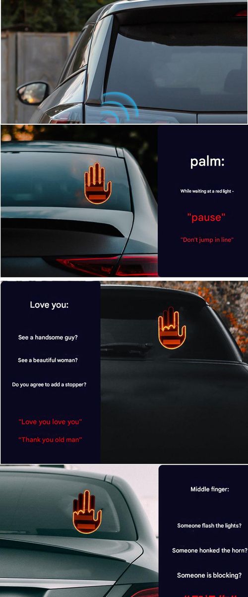 Smart Car Gesture-Controlled Light - Multi-Functional Vehicle Warning & Anti-Collision Signal | Interactive Palm Light with White Remote Control