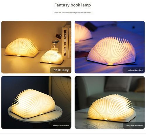 360° Foldable Magnetic Wooden Book Lamp (Black) - Creative Colorful Ambient Night Light | Ideal Corporate & Holiday Gift, Table Lamp for Living Room & Bedroom