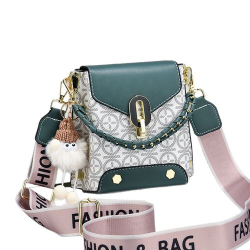 Green Exquisite Small Square Bag - Cute Coal Ball Print Mini Phone Bag | Retro Ribbon-Accented Crossbody & Shoulder Bag with Trendy Charm