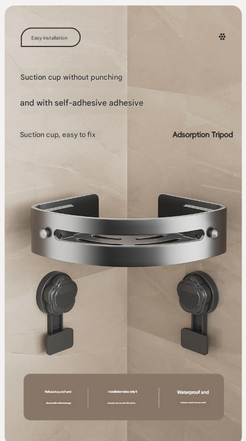 Gray Single-Layer Suction Cup Triangle Storage Rack - Drill-Free Bathroom Organizer | Suction Cup Towel Rack for Bathroom & Toilet Storage