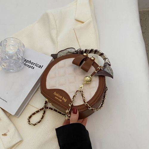 New Brown and Cream Diamond Check Shoulder Bag - A stylish and versatile small round tote | A timeless and elegant bag on trend