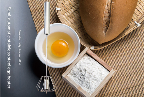Medium-Size Stainless Steel Semi-Automatic Press Rotating Egg Beater - Manual Egg Mixer for Home Use | Cream Whisk & Stirring Stick