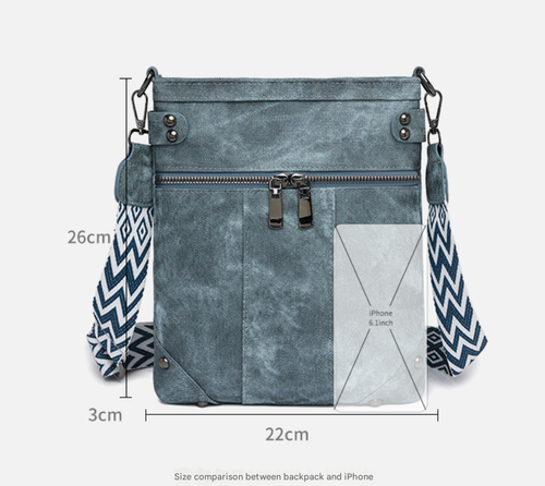 2025 New Blue European & American Stylish Women's Bag - Spacious Studded Crossbody Bag with Front Pocket & Brass Zipper | Convertible Shoulder & Crossbody Bag