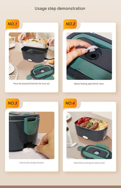 Dark Green Car-Mounted Home Electric Lunch Box - Stainless Steel Dual Voltage Food Warmer | Portable Heating Container for Office Meal Prep