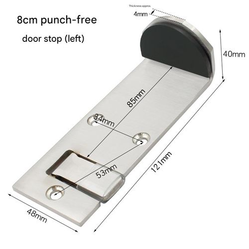 Single 8cm Drill-Free Doorstop (Left) - Heavy-Duty Stainless Steel Doorstop | Doorstop for McDonald's and Fast Food Restaurants | Home Use