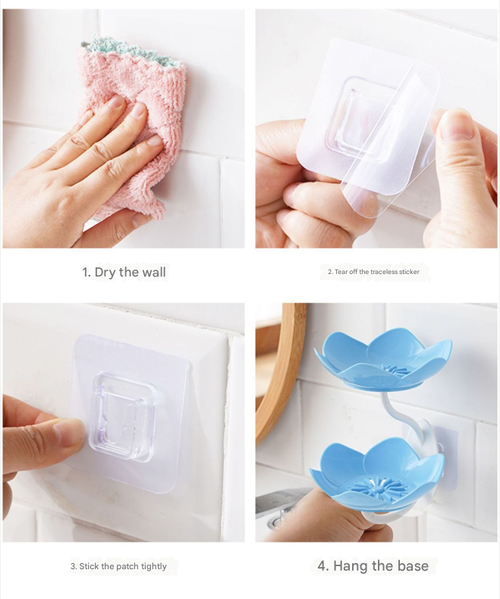 Romantic Purple Lotus Soap Dish - No-Drill Wall-Mounted Double-Layer Soap Holder | Easy-to-Install Flower-Shaped Soap Tray with Drainage for Bathroom