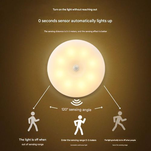 Smart Motion Sensor Night Light - 3-Color LED Lamp with Type-C Charging & USB Port | Round Magnetic Light for Hallway, Cabinet, Bedroom & Nighttime Use